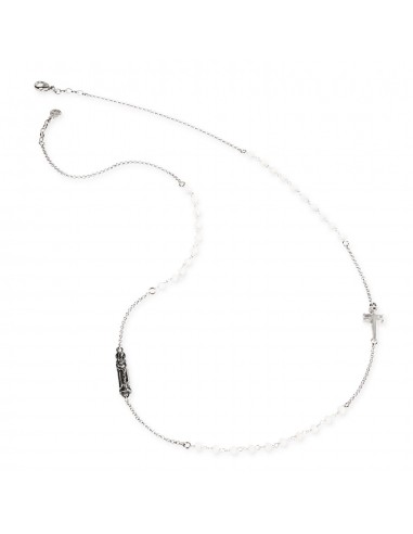 Rosary necklace Gerardo Sacco jewelry in silver and white agate 27855b
