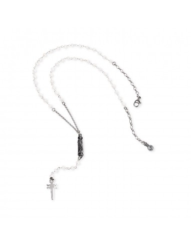 Rosary necklace Gerardo Sacco jewelry in silver and white agate 27856b