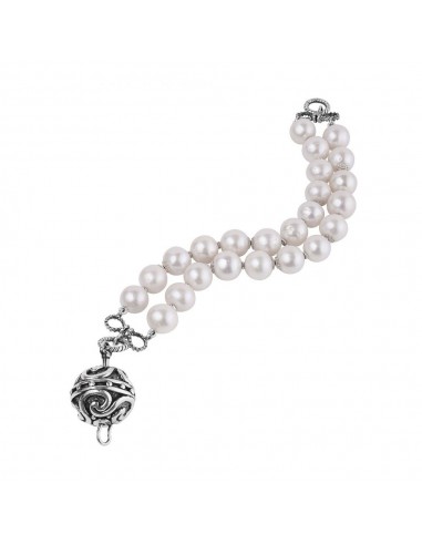 Gerardo Sacco bracelet double strand of pearls and sinacle in burnished silver 27164Bb