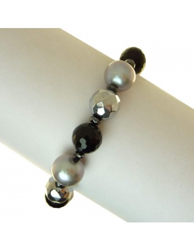 Rajola bracciale ORTENSIA in onice ematite perle biwa B25-3-318