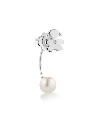 LeBebè mono orecchino di perla con bimba in oro bianco e diamante LBB811