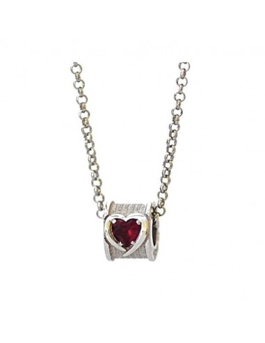 TUUM INCIPIT Necklace with Cor in Rhodium Silver and Red Topaz INCC1P9XI1C